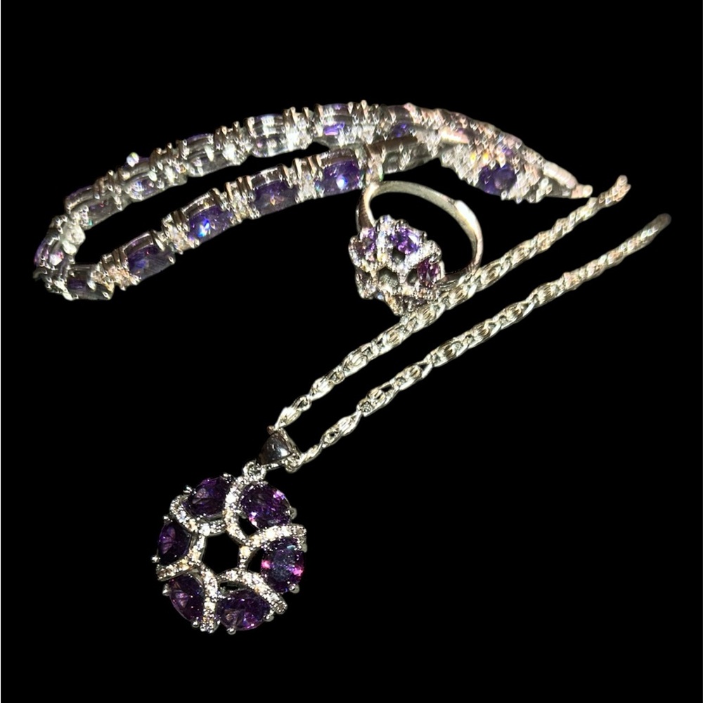 Lusaka Amethyst Ring, Bracelet, Necklace, Earring Set Unsure Of Stones